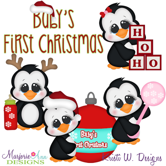 Baby's 1st Christmas Penguins SVG Cutting Files Includes Clipart - Click Image to Close